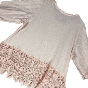 Solitaire Boho Crochet Lace Tunic‎ 1X White Cottagecore Peasant Blouse Festival